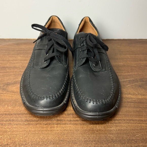 Ecco Men's Black Genuine Leather Arch Support Apron Derby Shoes size 10 - Picture 3 of 12